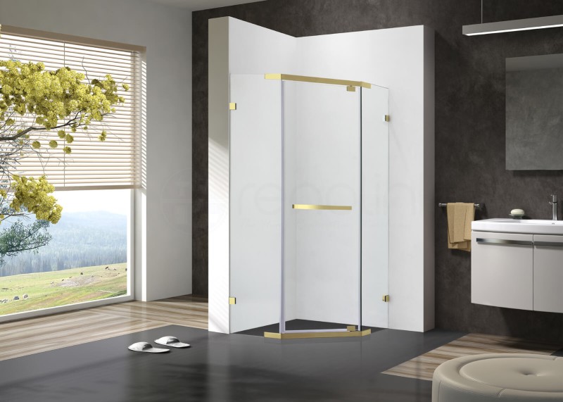 Frameless Shower Screen 900x900mm Diamond Brushed Gold