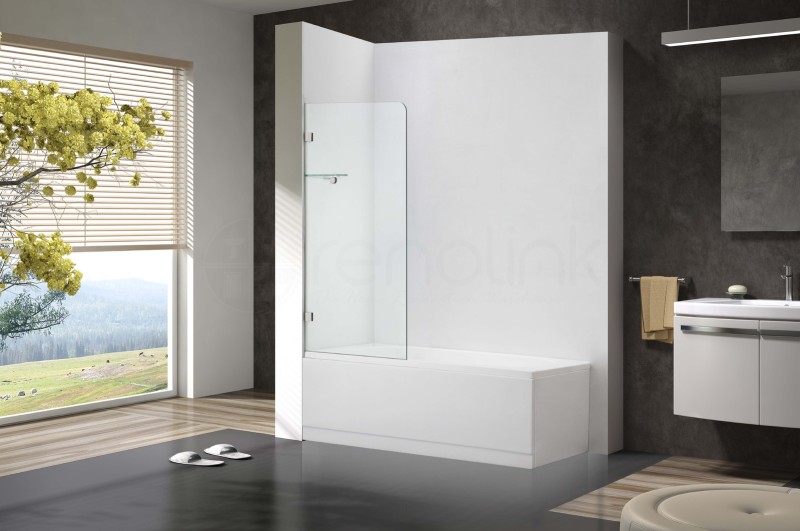 Frameless Bath Panel Shower Screen 700x1450mm Brushed Nickel