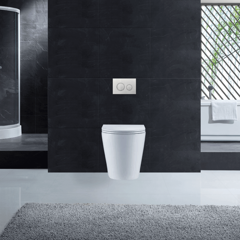 Ballina Rimless In Wall Toilet Suite with Round Brushed Nickel Flushing Buttons