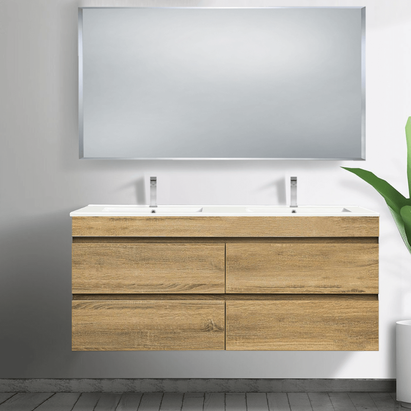 Vellena 1200mm PVC Double Prime Oak Wall Hung Bathroom Vanity Cabinet