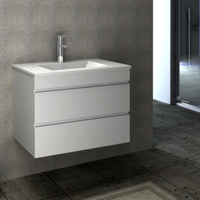 Vellena 750mm PVC Water Proof Matte White Wall Hung Bathroom Vanity Cabinet