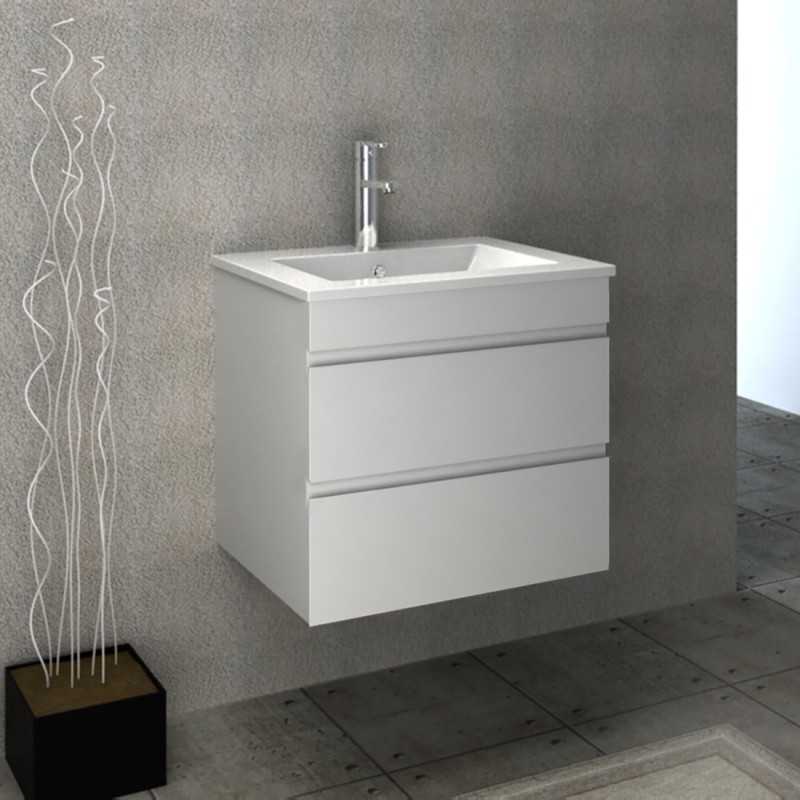Vellena 600mm PVC Water Proof Matte White Wall Hung Bathroom Vanity Cabinet