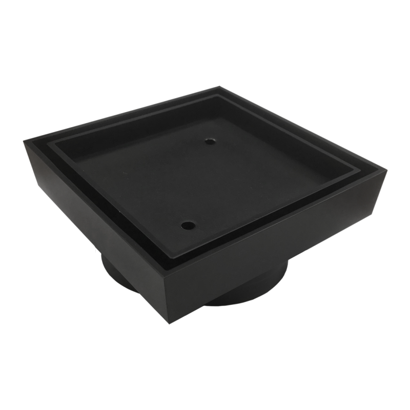 100mm Square Tile Insert Floor Waste Matte Black