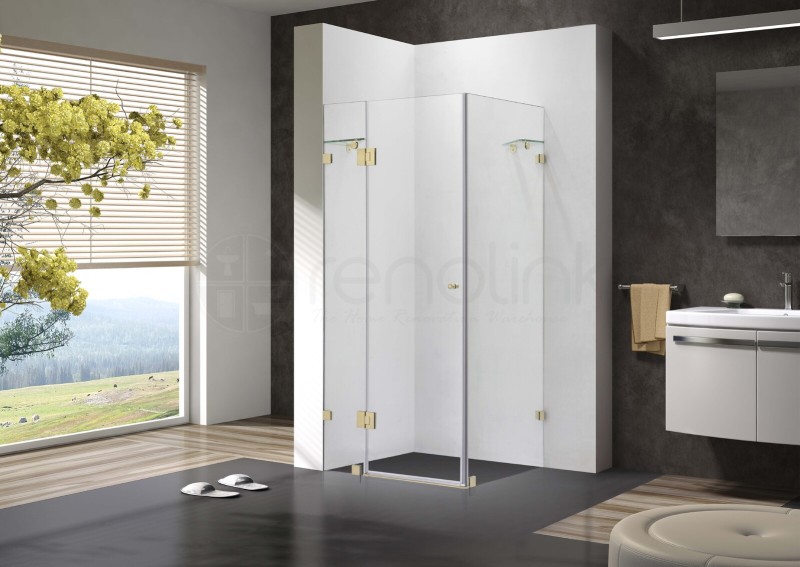 Frameless Shower Screen 900x900mm Square Brushed Gold i