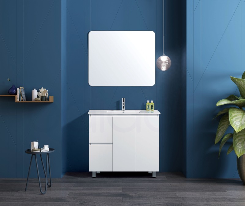 Lucena 900mm Slim Line Narrow Left Drawer PVC Water Proof Bathroom Vanity